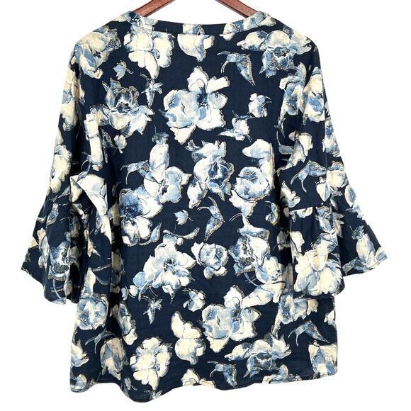 NEW NWT JM Collection SZ 16 100% LINEN Metallic Sparkly Blouse Shirt Top Blue - Picture 13 of 13